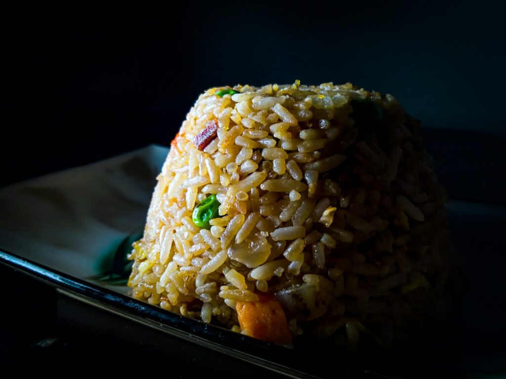 fried rice on ceramic plate